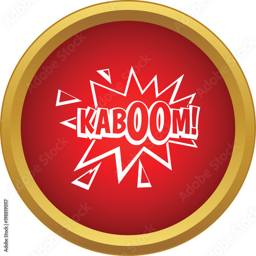 Kaboom comic sound effect explosion inside a red circle button