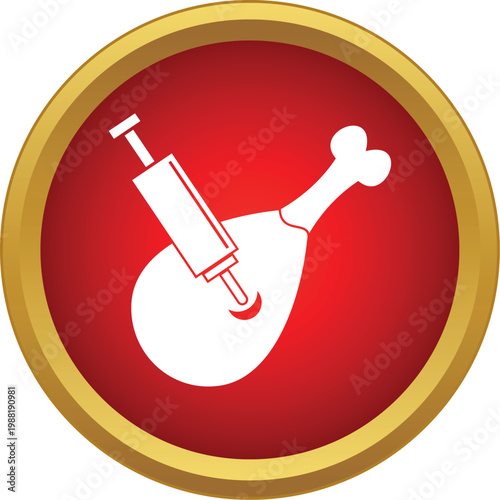 Chicken leg with a syringe injecting liquid, representing genetically modified food