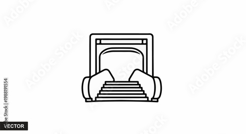 An illustration of a stage with steps and an entrance