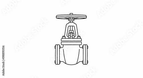 Simple line drawing of industrial gate valve with wheel