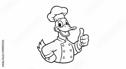 Cartoon duck wearing chef's hat and jacket giving a thumbs up