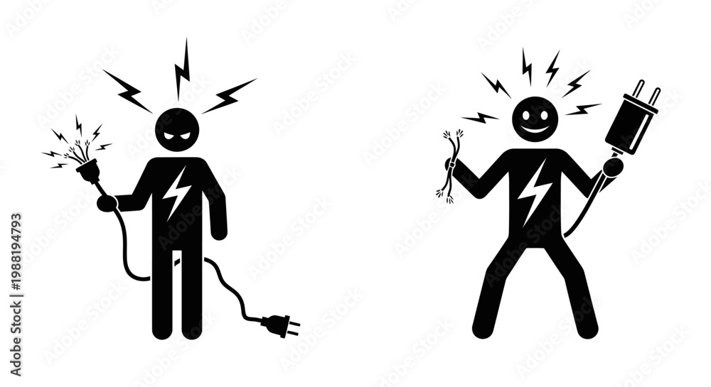 Εκτύπωση καμβά Stick figures shocked by electricity.