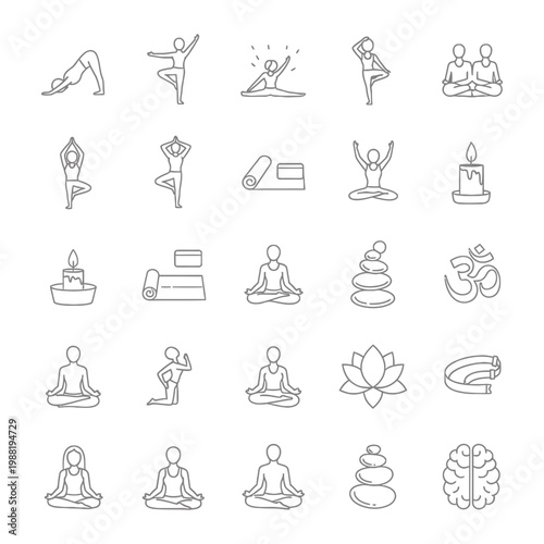 Yoga poses and meditation icons collection