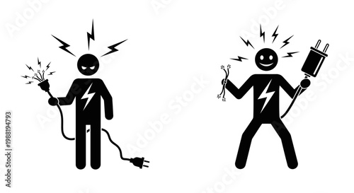 Bild auf Leinwand Stick figures shocked by electricity.