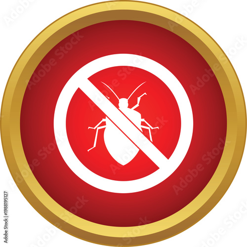Circle red prohibition sign with white bug symbolizing pest control