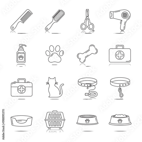Pet care and grooming icons collection