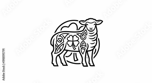 Stylized lamb with intricate Celtic knotwork and shamrock