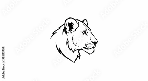 Minimalist line art of a lioness's profile, focused on her gaze