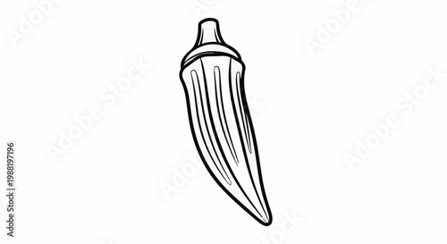 Simple outline drawing of a single okra pod
