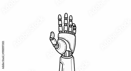 Line art of a mechanical hand with articulated fingers