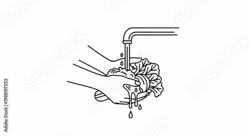 Hands washing fresh green vegetables under running water