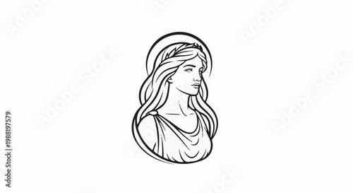 Elegant profile of a classical woman with flowing hair and laurel wreath
