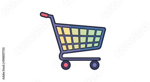 Shopping cart icon with colorful grid.