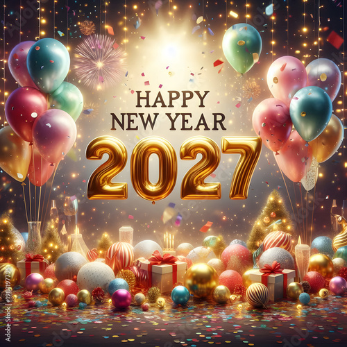 happy new year 2027 with baloons