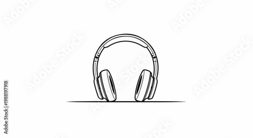 Minimalist line art of over-ear headphones on a white background