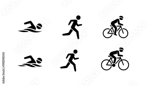 Triathlon activity icon set – swim run bike sports pictogram vector