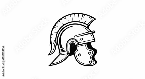 Stylized black and white outline of a Roman soldier's helmet