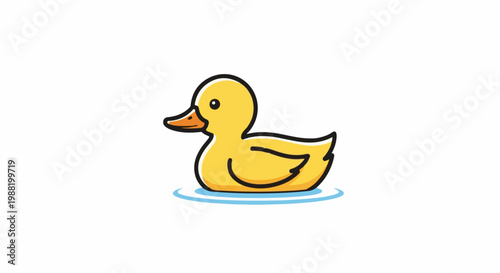 A cartoon yellow duck floats serenely on rippling blue water