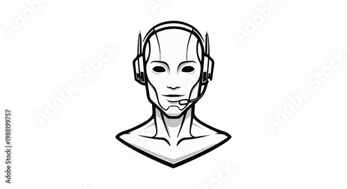 Stylized drawing of a robotic head with headset and microphone