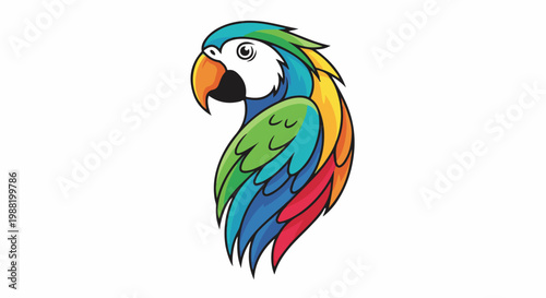 Stylized colorful parrot with bold outlines, isolated on white