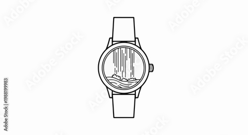Stylized watch face displays abstract waterfall with crashing waves