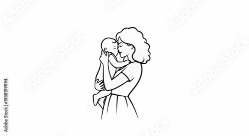 Tender embrace of a mother holding her infant child