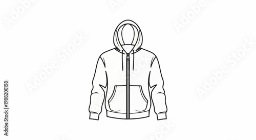 A simple black and white line drawing of a zipped hoodie