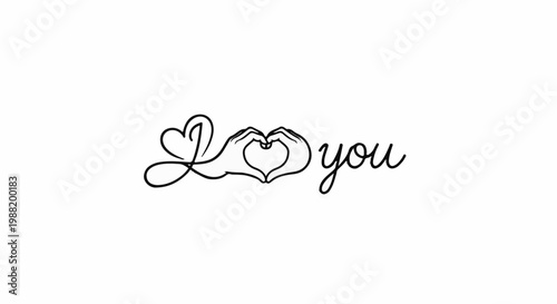 A line art of the words "I Love You" formed with hands making a heart