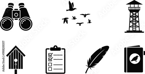 Black silhouette icons representing daily life activities and urban elements