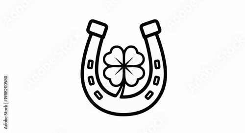 A simple outline drawing of a horseshoe with a four-leaf clover
