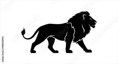 Majestic black lion silhouette illustration with powerful presence, ideal for branding and design projects