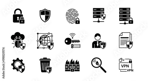 Digital security icons and symbols.