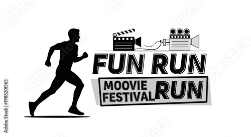 Dynamic Runner Silhouette And Fun Movie Festival Run Event Logo