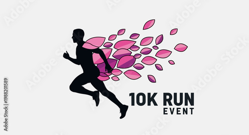 Dynamic Runner Silhouette Exploding Into Vibrant Petals For A 10K Run Event