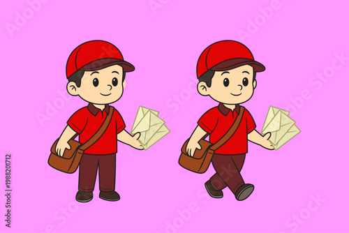 Mail Carriers Delivering Letters Vector Illustration