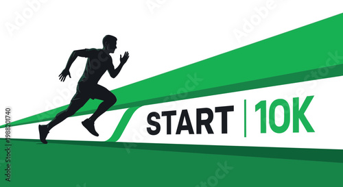 Dynamic Runner Silhouette Marks The Start Of A 10K Race