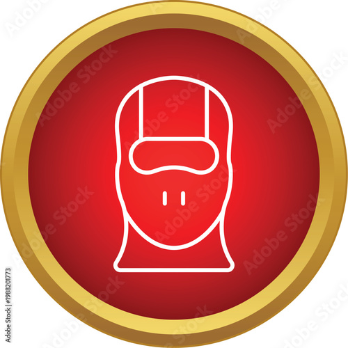 Balaclava ski mask in a red circle icon, representing winter gear worn for protection