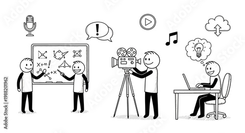 People working in film production team.