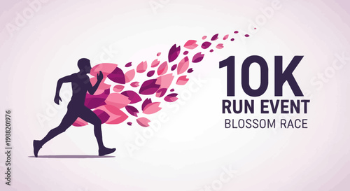 Dynamic Runner Sprinting Through Blossoms During A 10K Blossom Race Competition