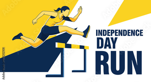 Dynamic Hurdle Race Illustration For Independence Day Celebration Run Event