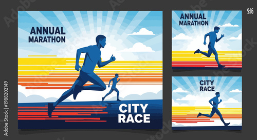 Dynamic Runners Competing in A Marathon and City Race With Bold Visual Graphics