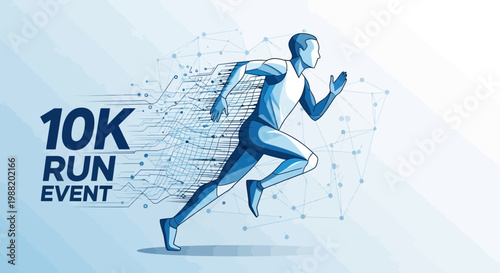 Dynamic Illustration of a 10K Run Event Featuring a Futuristic Runner Silhouette Theme