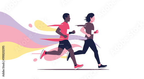 Dynamic Runners Express Vivid Energy: Vector Illustration of Two People Sprinting