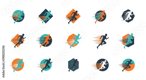 Dynamic Runners Logos Showcasing Speed, Motion, and Energetic Sport Silhouette Graphics