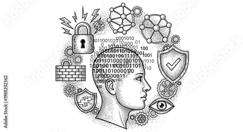 Conceptual illustration of digital security and data protection design