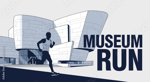 Dynamic Illustration Of Runner Embarking On Museum Run For Fitness And Exercise
