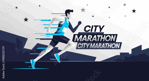 Dynamic Illustration of Runner in City Marathon Event with Modern and Innovative Design