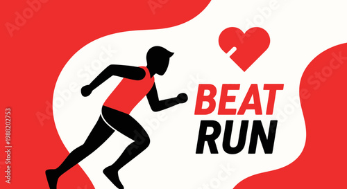Dynamic Running Silhouette Symbolizing Fitness and Pulsating Heartbeat Concept