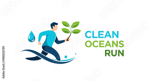 Clean Oceans Run: An Illustration Depicting Environmental Preservation And Action