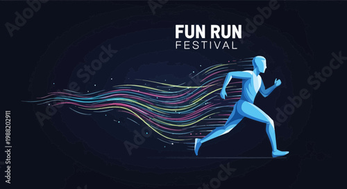 Dynamic Illustration of Runner in Motion, Fun Run Festival Event Promotion Display Design